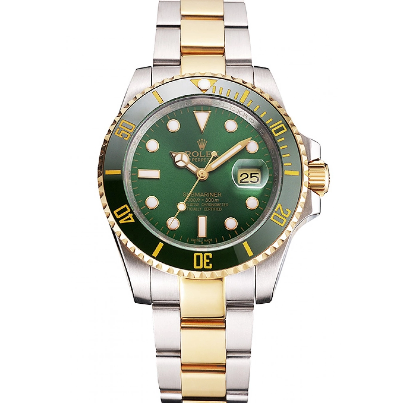 Aaa replica watch Submariner Rolex And Green Bracelet Tone Two Steel Swiss Bezel Dial Gold 0721